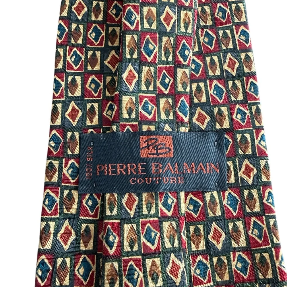 Pierre Balmain Couture Silk Necktie – Geometric Print Vintage